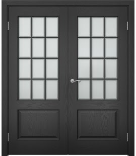 Распашная двустворчатая дверь SK011 (шпон ясень черный, сатинат рамка) — 15108