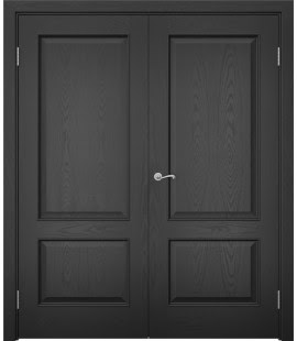 Распашная двустворчатая дверь SK011 (шпон ясень черный, глухая) — 15109