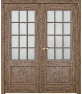 Распашная двустворчатая дверь SK011 (шпон американский орех, сатинат рамка) — 15101