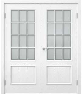 Двустворчатая дверь SK011 (шпон ясень белый, сатинат рамка)