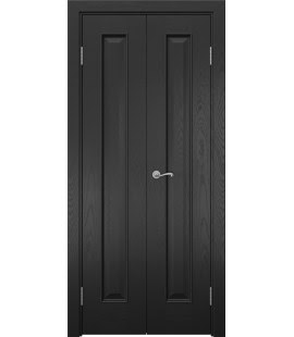 Распашная двустворчатая дверь SK013 (шпон ясень черный, глухая, 40 см) — 15052