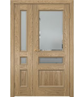 Полуторная дверь SK015 (шпон дуб натуральный, стекло с фацетом)