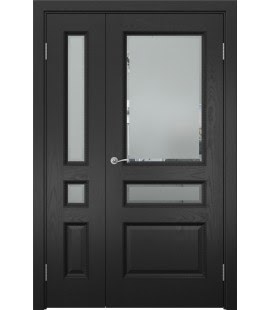 Полуторная дверь SK015 (шпон ясень черный, стекло с фацетом)