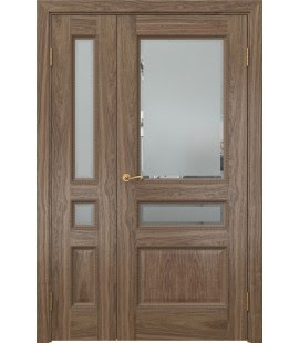 Полуторная дверь SK015 (шпон американский орех, стекло с фацетом)