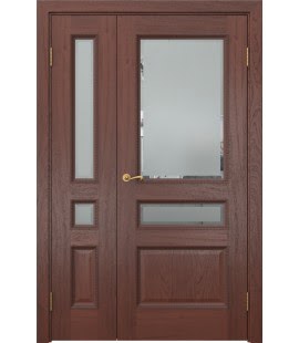 Полуторная дверь SK015 (шпон красное дерево, стекло с фацетом)