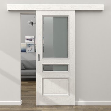 Межкомнатная дверь SK015 (шпон ясень белая, стекло с фацетом)