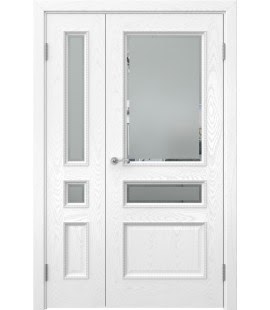 Полуторная дверь SK015 (шпон ясень белый, стекло с фацетом)