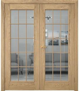 Распашная двустворчатая дверь SK005 (шпон натурального дуба, стекло прозрачное) — 15053