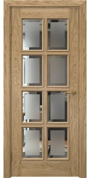 Межкомнатная дверь, SK016 (натуральный шпон дуба, стекло с фацетом)