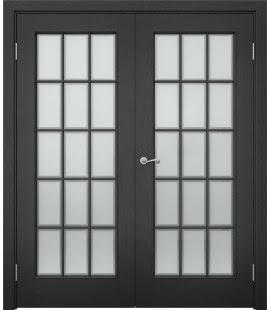 Двустворчатая дверь SK005 (шпон ясень черный, сатинат рамка)