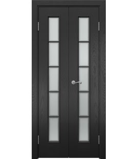 Распашная двустворчатая дверь SK005 (шпон ясень черный, сатинат рамка, 40 см) — 15086
