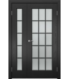 Полуторная дверь SK005 (шпон ясень черный, сатинат рамка)