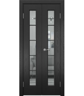 Распашная двустворчатая дверь SK005 (шпон ясень черный, стекло прозрачное, 40 см) — 15083