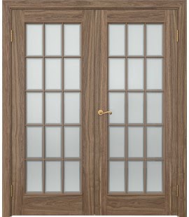 Распашная двустворчатая дверь SK005 (шпон американский орех, сатинат рамка) — 15056