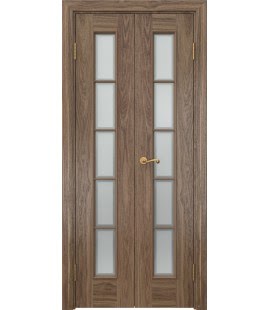 Распашная двустворчатая дверь SK005 (шпон американский орех, сатинат рамка, 40 см) — 15070