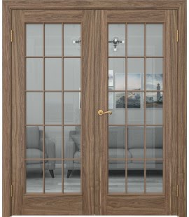 Распашная двустворчатая дверь SK005 (шпон американский орех, стекло прозрачное) — 15065