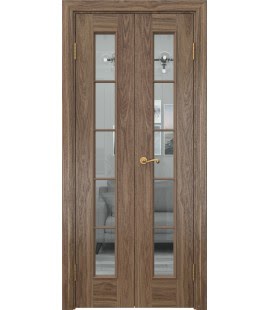 Распашная двустворчатая дверь SK005 (шпон американский орех, стекло прозрачное, 40 см) — 15068