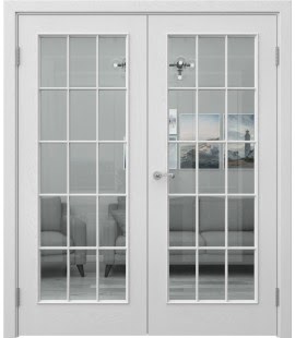 Двустворчатая дверь SK005 (шпон ясень серый, стекло прозрачное)