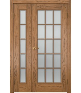Полуторная дверь SK005 (шпон дуб античный с патиной, сатинат рамка)