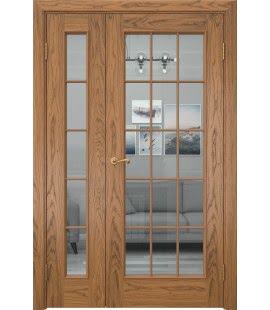 Полуторная дверь SK005 (шпон дуб античный с патиной, стекло прозрачное)