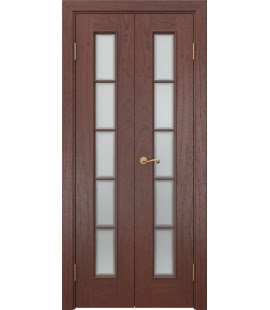 Двустворчатая межкомнатная дверь 40+40x200см SK005 (шпон красное дерево, сатинат рамка)
