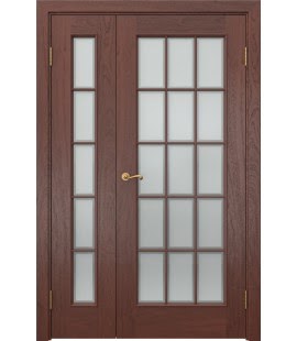 Полуторная дверь SK005 (шпон красное дерево, сатинат рамка)