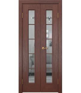 Распашная двустворчатая дверь SK005 (шпон красное дерево, стекло прозрачное, 40 см) — 15062