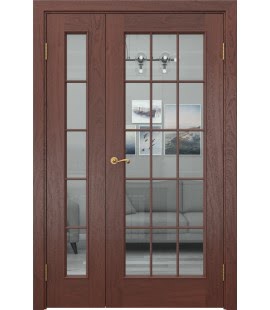 Полуторная дверь SK005 (шпон красное дерево, стекло прозрачное)