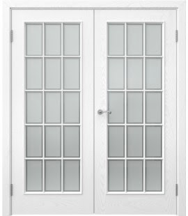 Распашная двустворчатая дверь SK005 (шпон ясень белый, сатинат рамка) — 15074