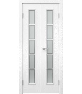 Распашная двустворчатая дверь SK005 (шпон ясень белый, сатинат рамка, 40 см) — 15076