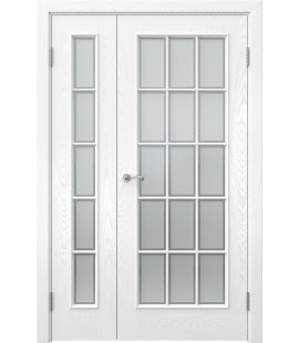 Распашная полуторная дверь SK005 (шпон ясень белый, сатинат рамка) — 15075
