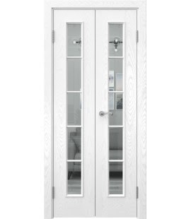 Распашная двустворчатая дверь SK005 (шпон ясень белый, стекло прозрачное, 40 см) — 15073