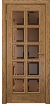 Межкомнатная дверь SK017 (шпон дуб античный с патиной, стекло бронзовое с фацетом) — 6039