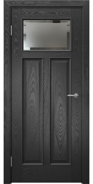 Межкомнатная дверь, SL001 (шпон ясень черный, стекло с фацетом)