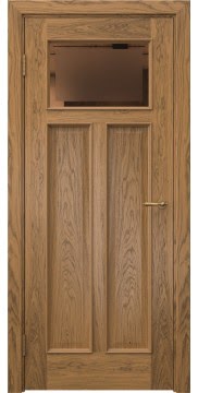 Дверь межкомнатная, SL001 (шпон дуб античный с патиной, стекло бронзовое с фацетом)