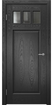Межкомнатная дверь SL002 (шпон ясень черный, стекло кризет) — 6091