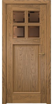 Межкомнатная дверь SL004 (шпон дуб античный с патиной, стекло бронзовое с фацетом) — 6107
