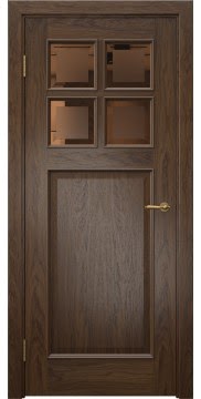 Дверь межкомнатная, SL004 (шпон мореный дуб, стекло бронзовое с фацетом)