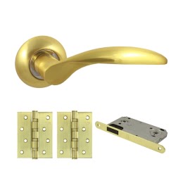 Фурнитура для дверей. V20C-B4 (Комплект матовое золото: дверная ручка ЦАМ, защелка, 2 петли)