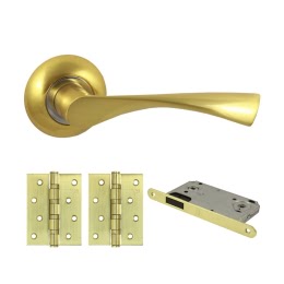 Дверная фурнитура. V23C-AL-B4 (Комплект матовое золото: ручка алюминиевая, защелка, 2 петли)