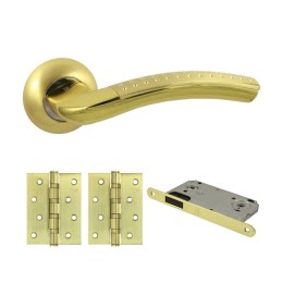 Дверная фурнитура. V26C-AL-B4 (Комплект матовое золото: ручка алюминиевая, защелка, 2 петли)