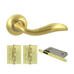 Фурнитура для дверей. V69C-B4 (Комплект матовое золото: дверная ручка ЦАМ, защелка, 2 петли)