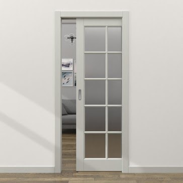 Дверь-пенал межкомнатная ZK010 (эмаль светло-серая, матовое стекло)
