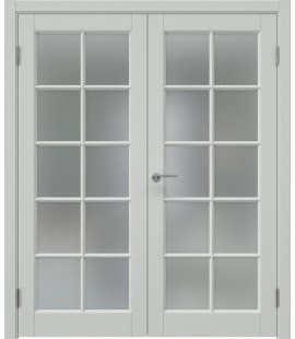 Распашная двустворчатая дверь ZK010 (эмаль светло-серая, матовое стекло) — 15023