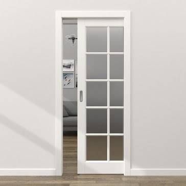 Дверь пенал раздвижная, встроенная ZK010 (эмаль белая, матовое стекло)
