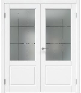 Двустворчатая дверь ZK011 (эмаль белая, стекло с гравировкой)