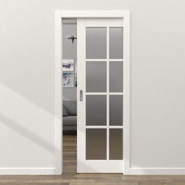Дверь пенал раздвижная, встроенная ZK012 (эмаль белая, матовое стекло)
