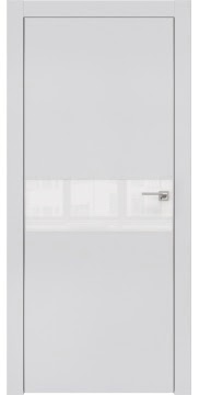 Дверь межкомнатная, ZM003 (экошпон светло-серый, лакобель белый, алюминиевая кромка)