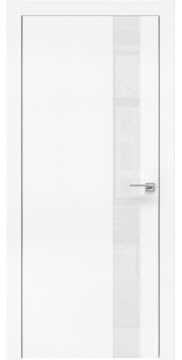 Межкомнатная дверь ванную комнату, ZM004 (экошпон белый, лакобель белый, алюминиевая кромка)