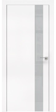 Межкомнатная дверь, ZM004 (экошпон белый, лакобель светло-серый, алюминиевая кромка)